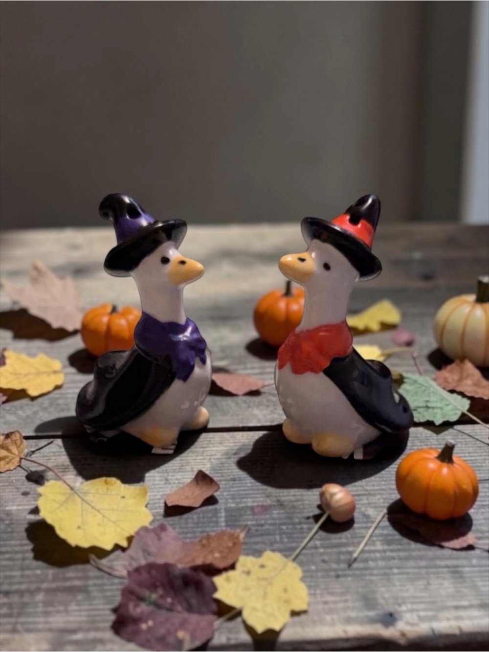 Decorative Halloween Ceramic Duck Set - Black, Purple & Orange